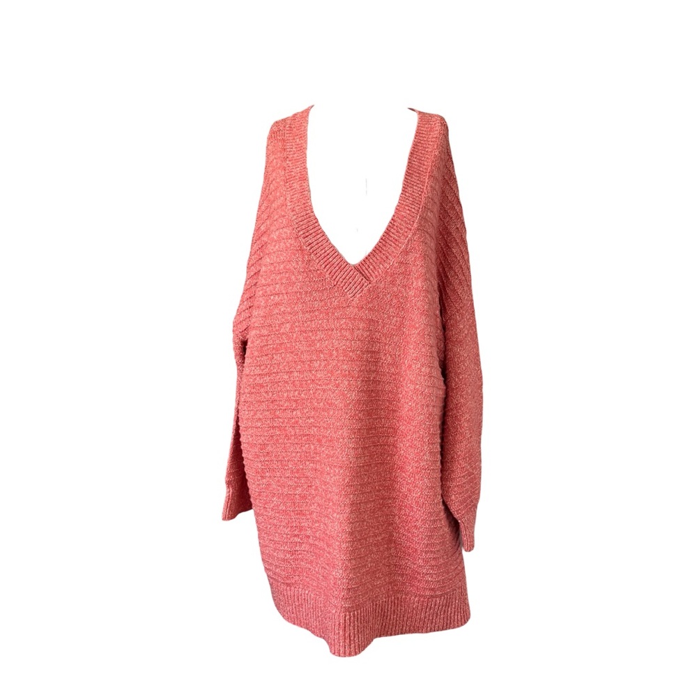 Old Navy Pink Knit Sweater Cozy Soft V Neck Cotton Womens Plus Size 4X